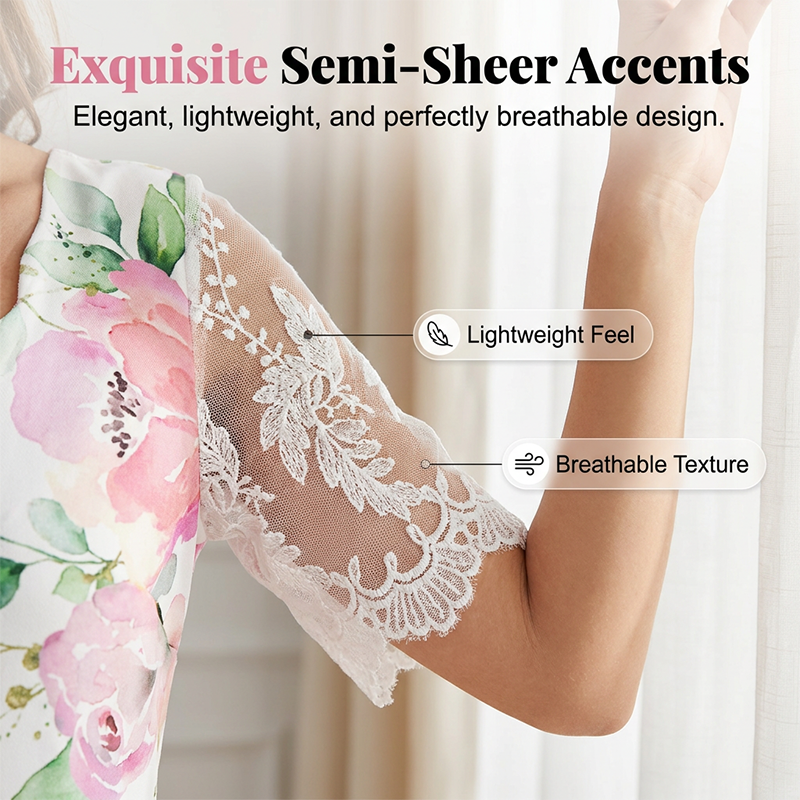 Robe Femme à Imprimé Floral et Manches en Dentelle