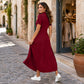 Robe longue décontractée pour femme, couleur unie, avec fermeture éclair