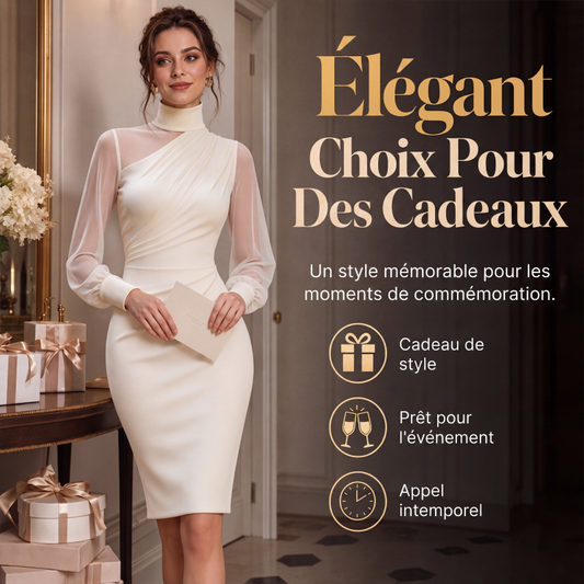 ✨ Robe midi femme à col montant et manches transparentes : facile à porter en soirée 👗