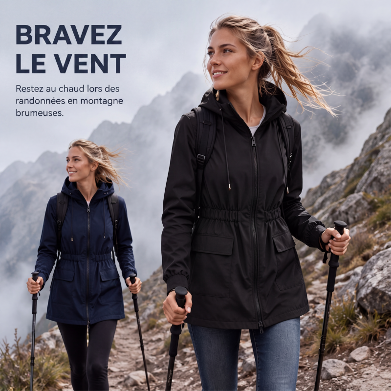 Veste de imperméable à capuche résistante à l'eau pour femme