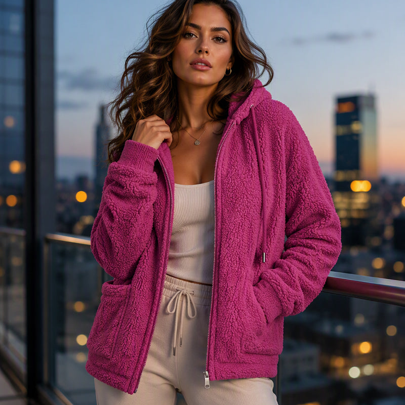 Sweat à capuche ample en sherpa pour femme