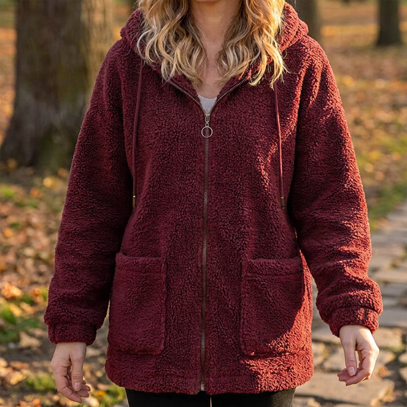 Sweat à capuche ample en sherpa pour femme