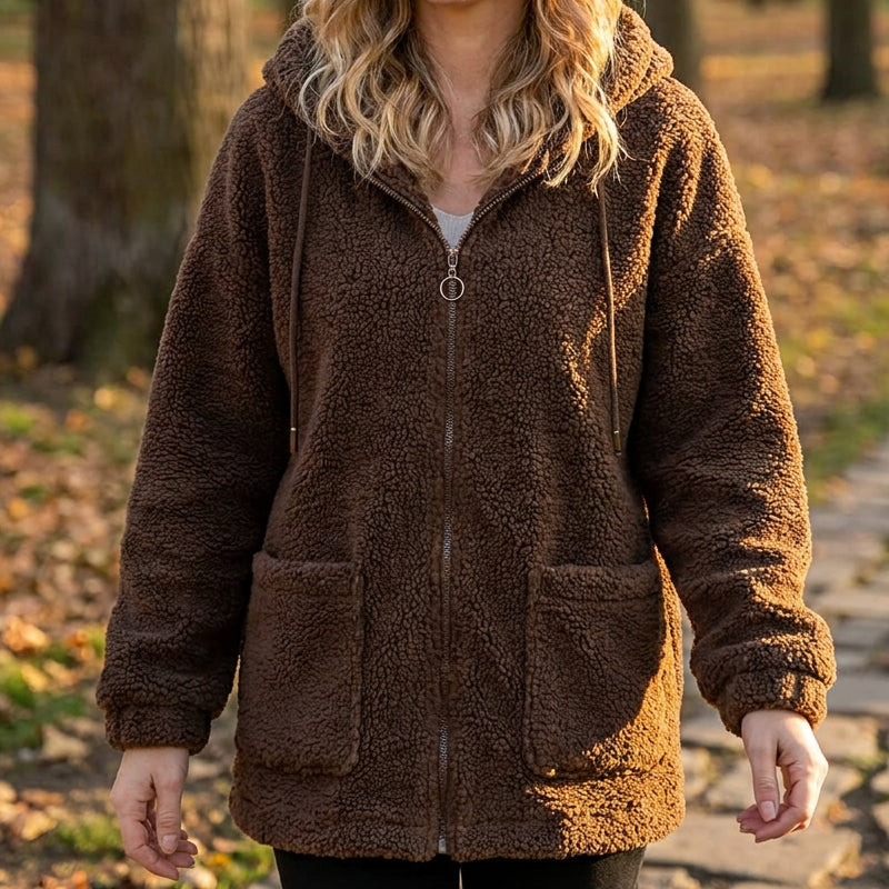 Sweat à capuche ample en sherpa pour femme