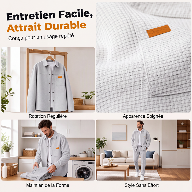 Ensemble décontracté deux pièces pour homme : veste et pantalon en maille gaufrée