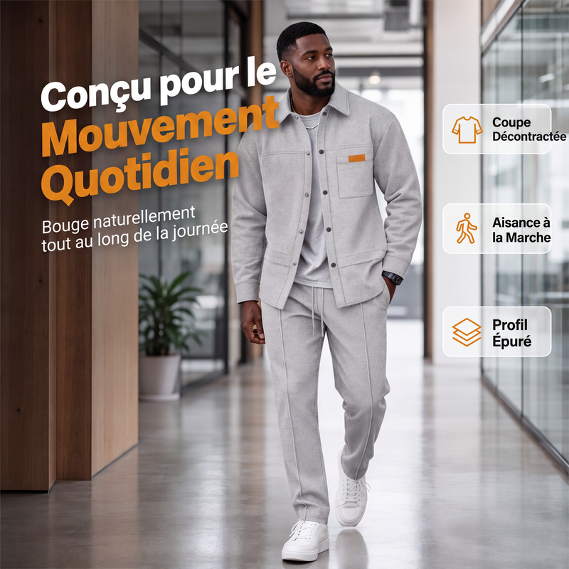 Ensemble décontracté deux pièces pour homme : veste et pantalon en maille gaufrée