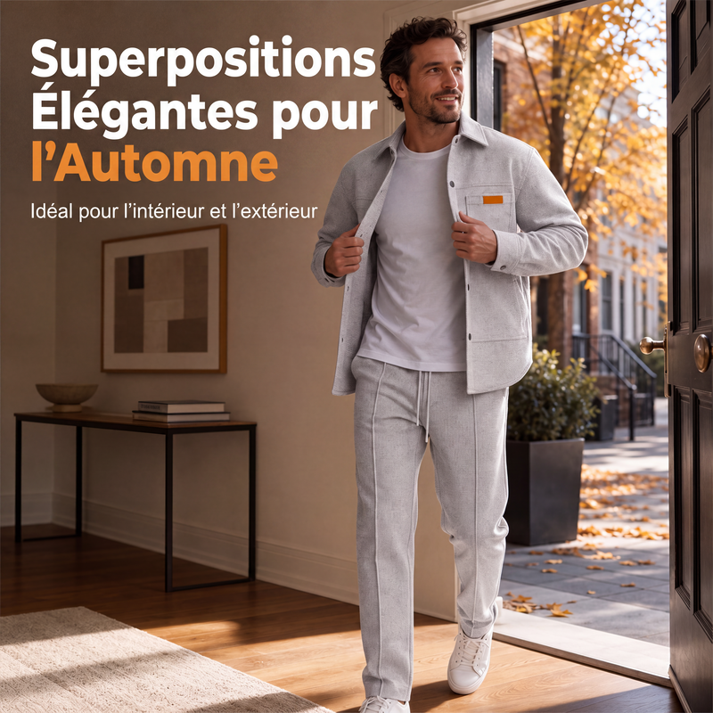 Ensemble décontracté deux pièces pour homme : veste et pantalon en maille gaufrée