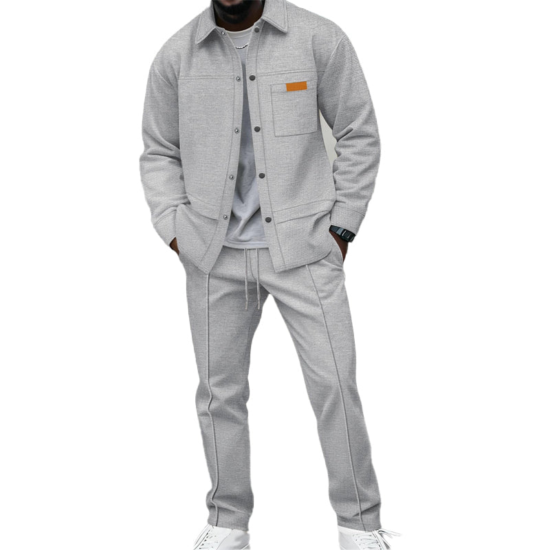 Ensemble décontracté deux pièces pour homme : veste et pantalon en maille gaufrée