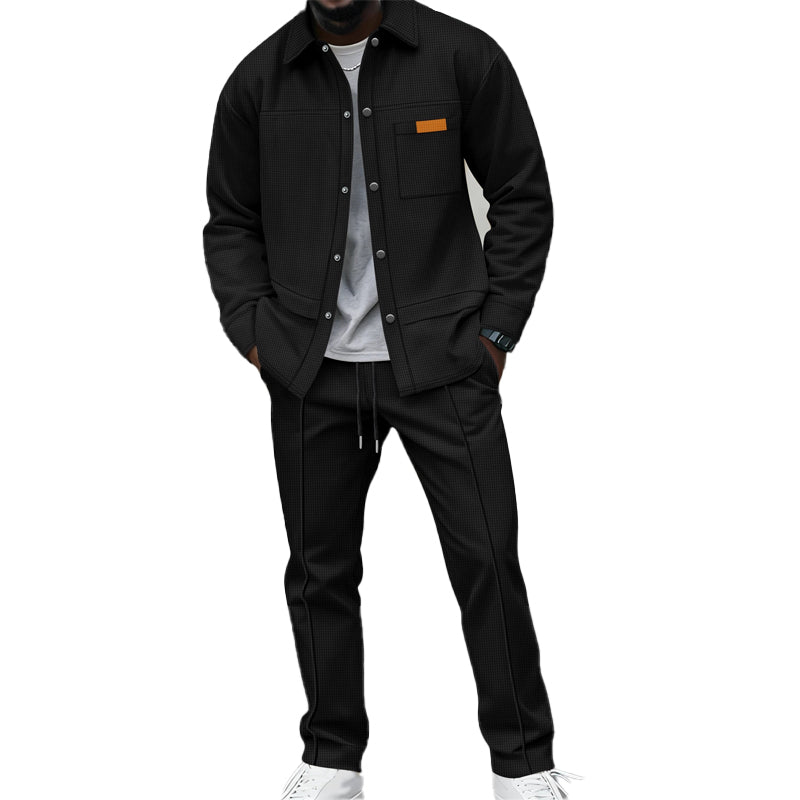 Ensemble décontracté deux pièces pour homme : veste et pantalon en maille gaufrée
