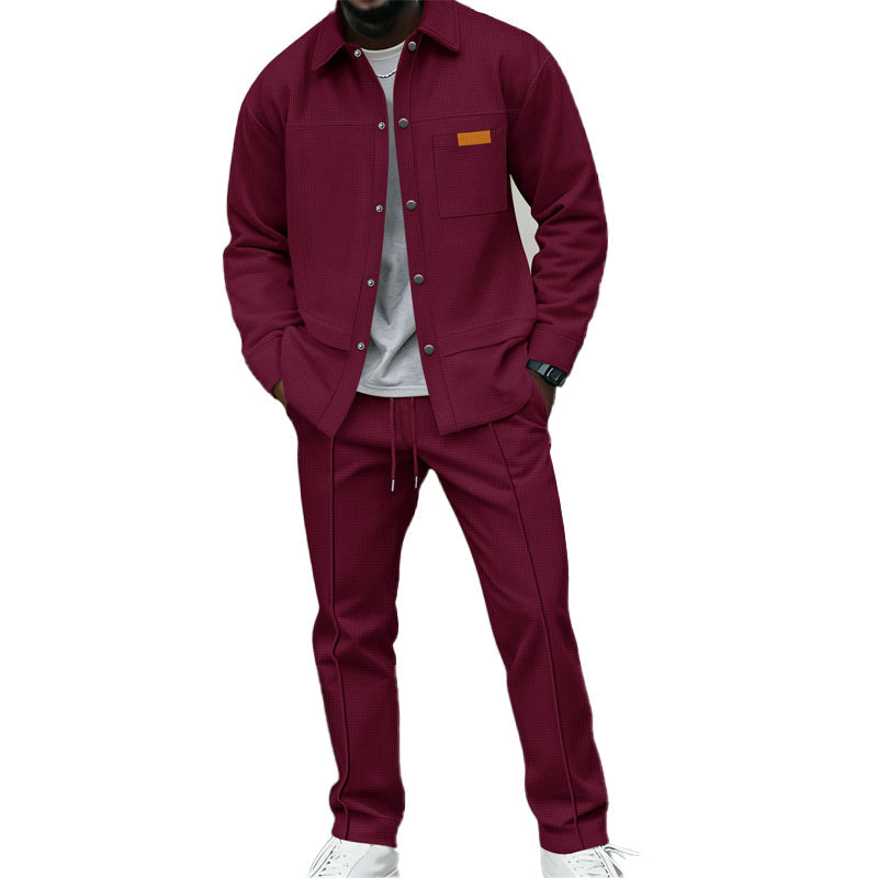 Ensemble décontracté deux pièces pour homme : veste et pantalon en maille gaufrée