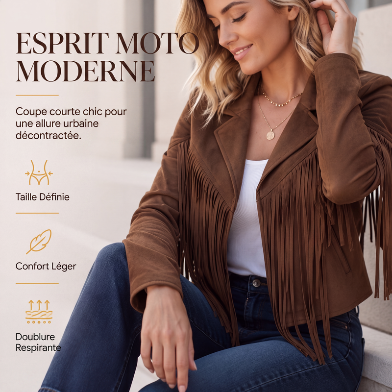 Veste décontractée à manches longues et à franges pour femme