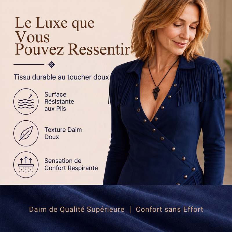 Robe longue à manches longues et franges pour femme, coupe ajustée