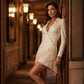 Robe longue à manches longues et franges pour femme, coupe ajustée