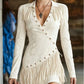 Robe longue à manches longues et franges pour femme, coupe ajustée