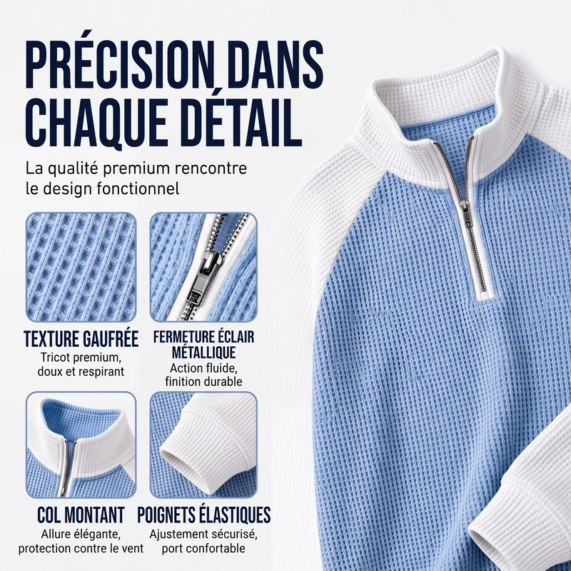 👕 LE CASUAL AVEC PLUS DE STYLE | T-Shirt Homme Texturé à Col Zippé -50 %