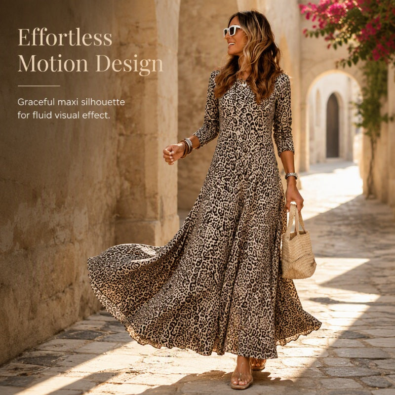 Robe longue à manches longues décontractée pour femme, imprimé léopard