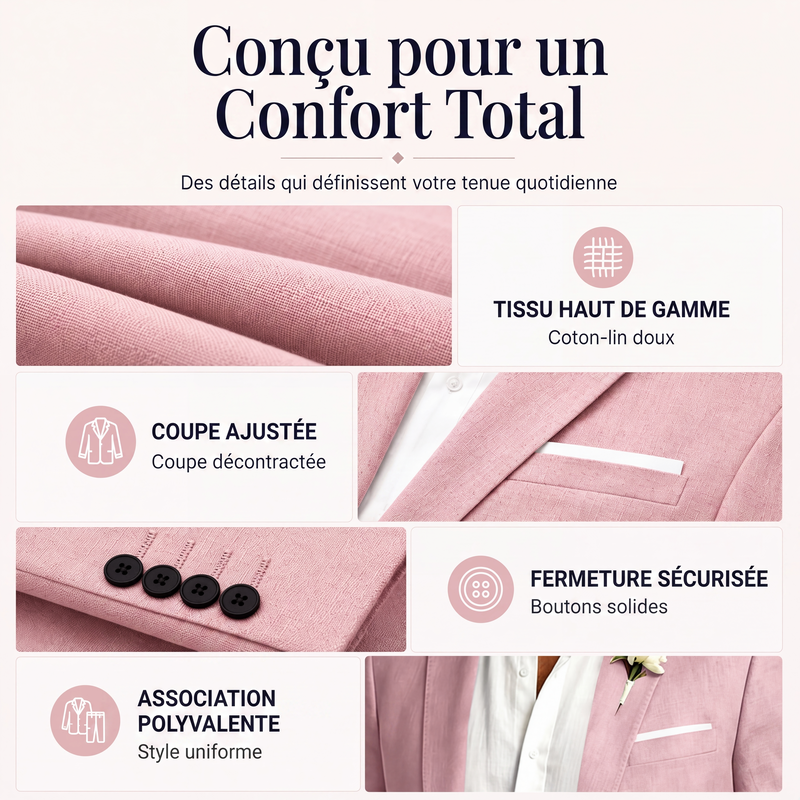 Blazer classique pour homme, coupe ajustée, deux boutons