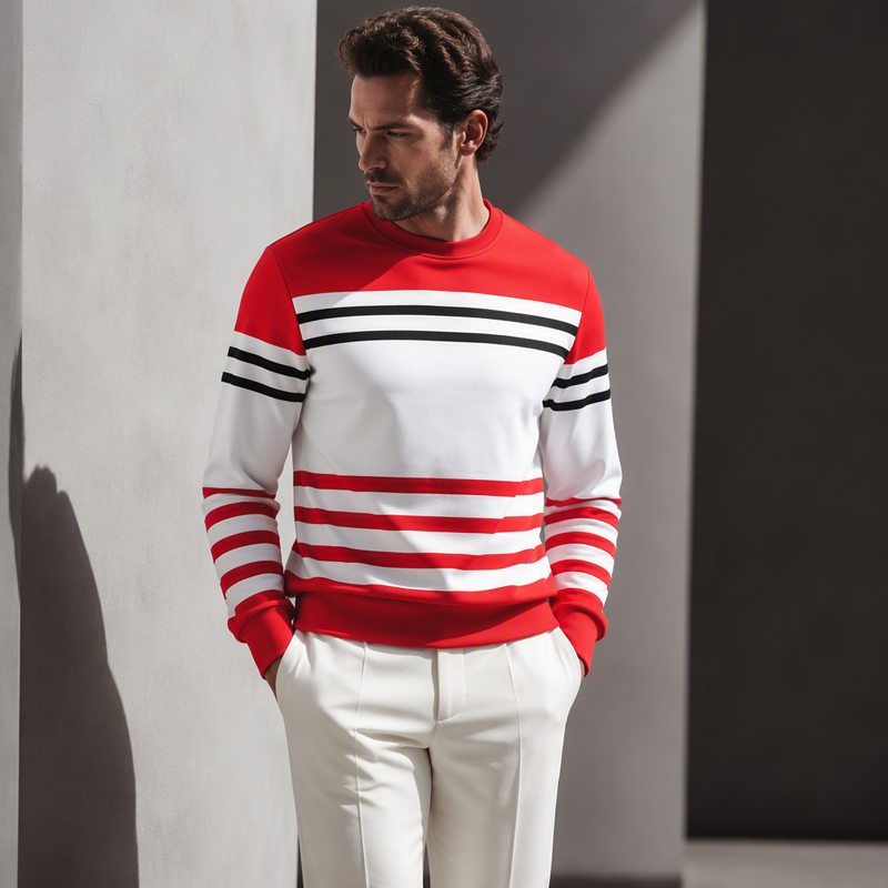 Sweatshirt à manches longues rayé et colorblock pour homme