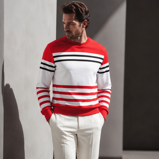Sweatshirt à manches longues rayé et colorblock pour homme