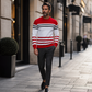 Sweatshirt à manches longues rayé et colorblock pour homme
