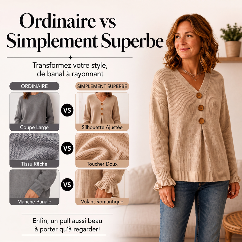 🌸 OFFRE LIMITÉE –50% ! ✨ Pull en maille col V pour femme