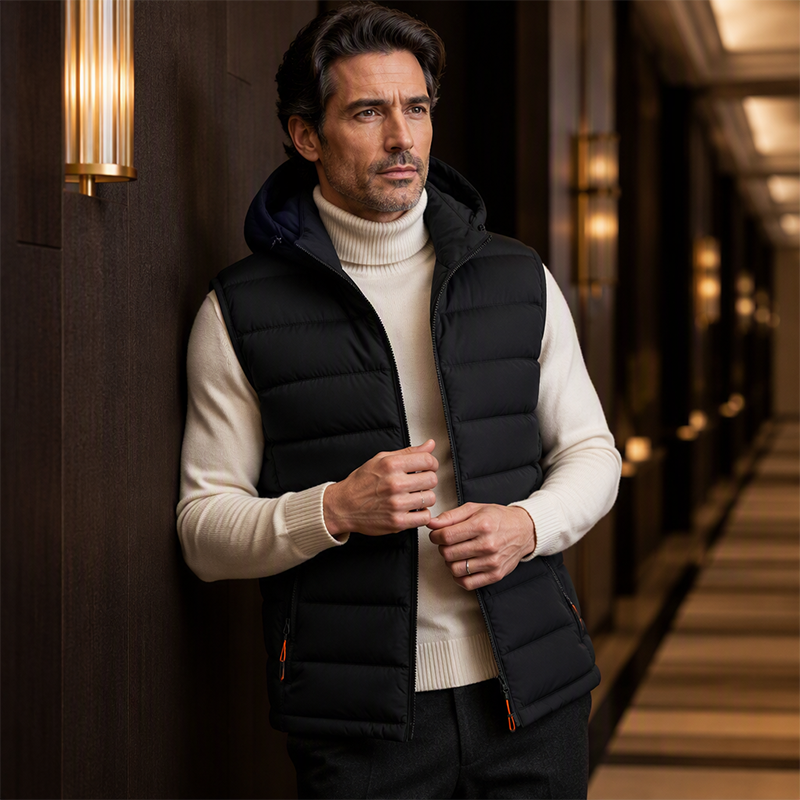 Gilet matelassé d'hiver pour homme avec capuche amovible