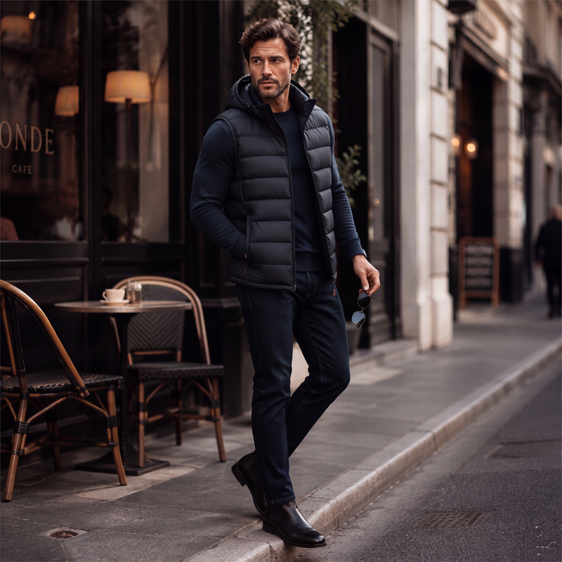 Gilet matelassé d'hiver pour homme avec capuche amovible