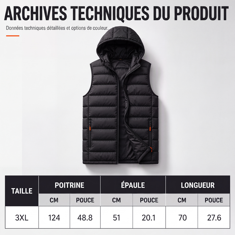 Gilet matelassé d'hiver pour homme avec capuche amovible