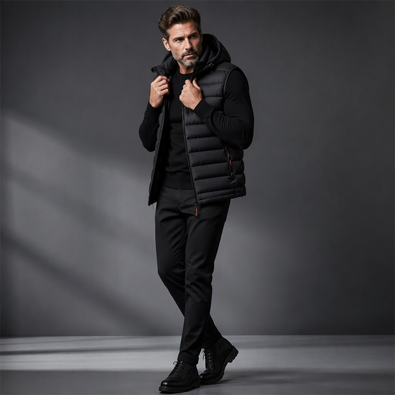 Gilet matelassé d'hiver pour homme avec capuche amovible