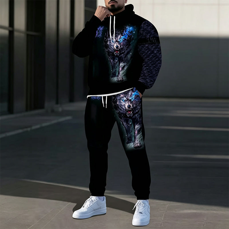 📢📢50% DE RÉDUCTION !! ⏰Ensemble sweat à capuche imprimé et pantalon de survêtement pour homme