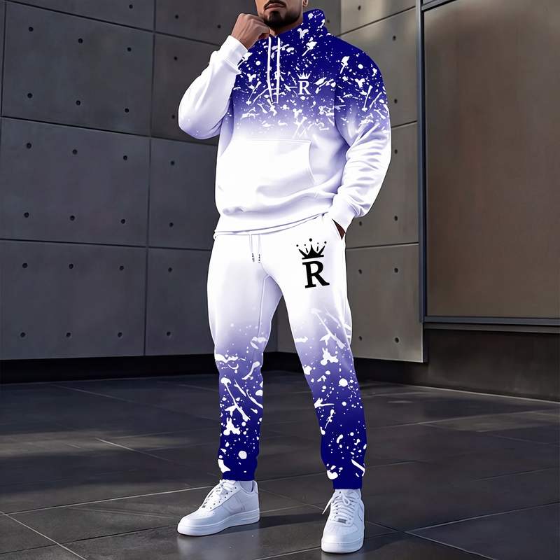 📢📢50% DE RÉDUCTION !! ⏰Ensemble sweat à capuche imprimé et pantalon de survêtement pour homme