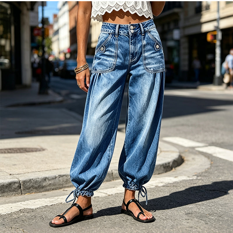 📢📢 50% DE RÉDUCTION ! ✨ Jeans barrel extensibles taille haute pour femme