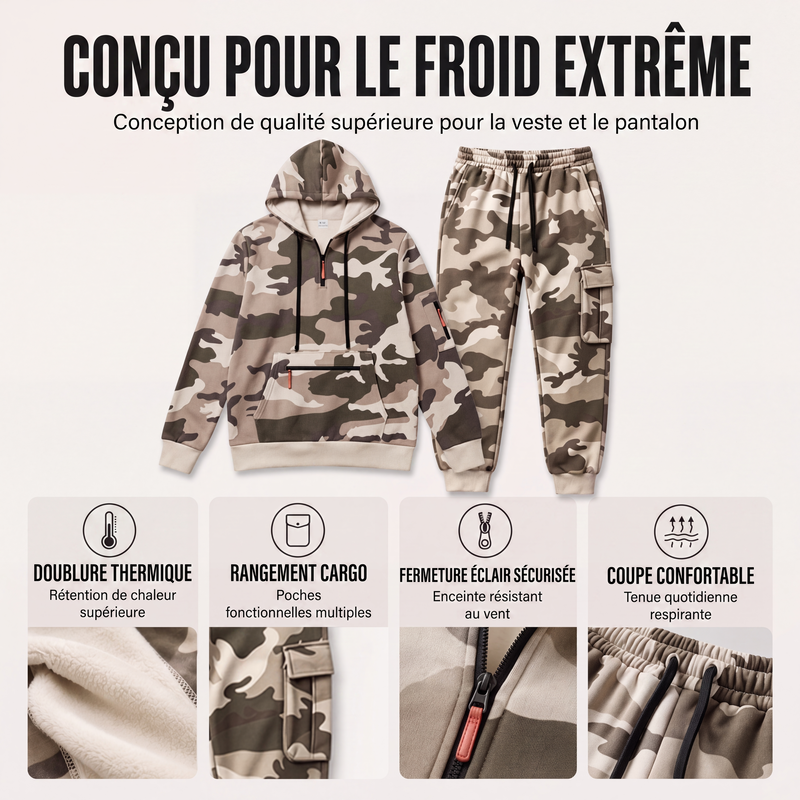 Ensemble sweat à capuche chaud et pantalon camouflage pour homme