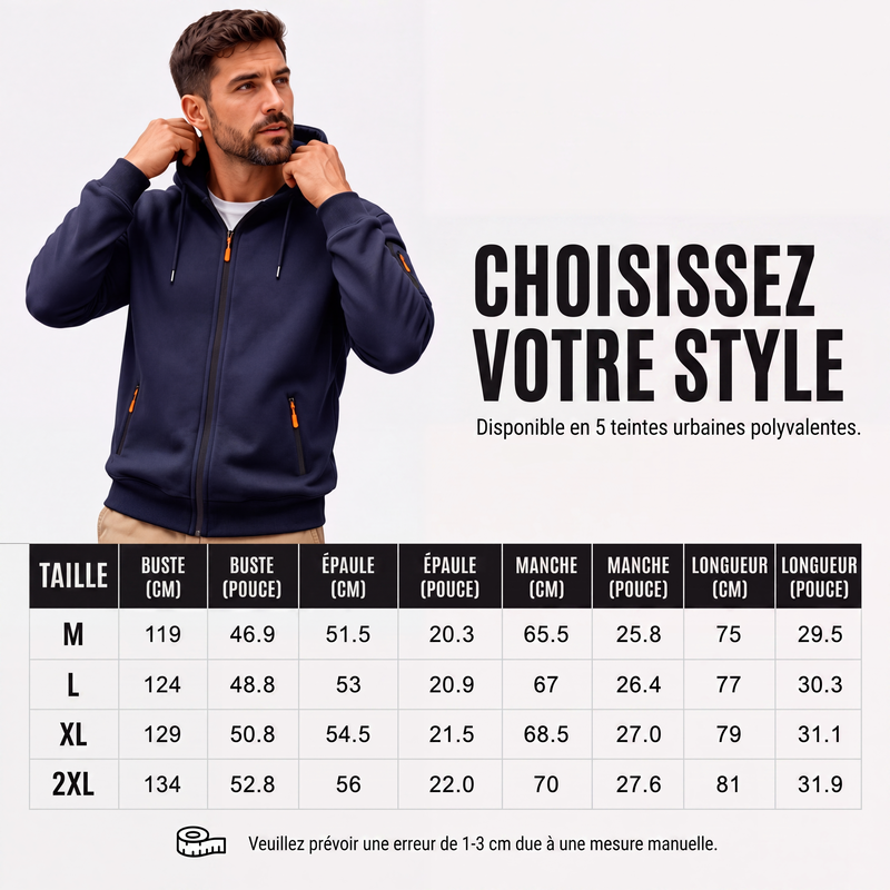Veste cargo à capuche à fermeture éclair intégrale pour homme