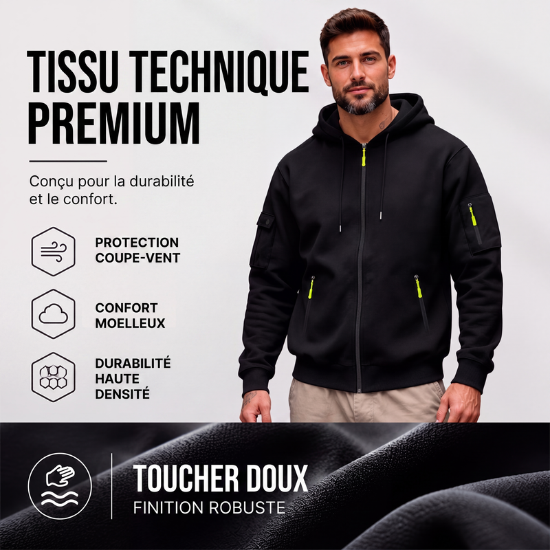 Veste cargo à capuche à fermeture éclair intégrale pour homme