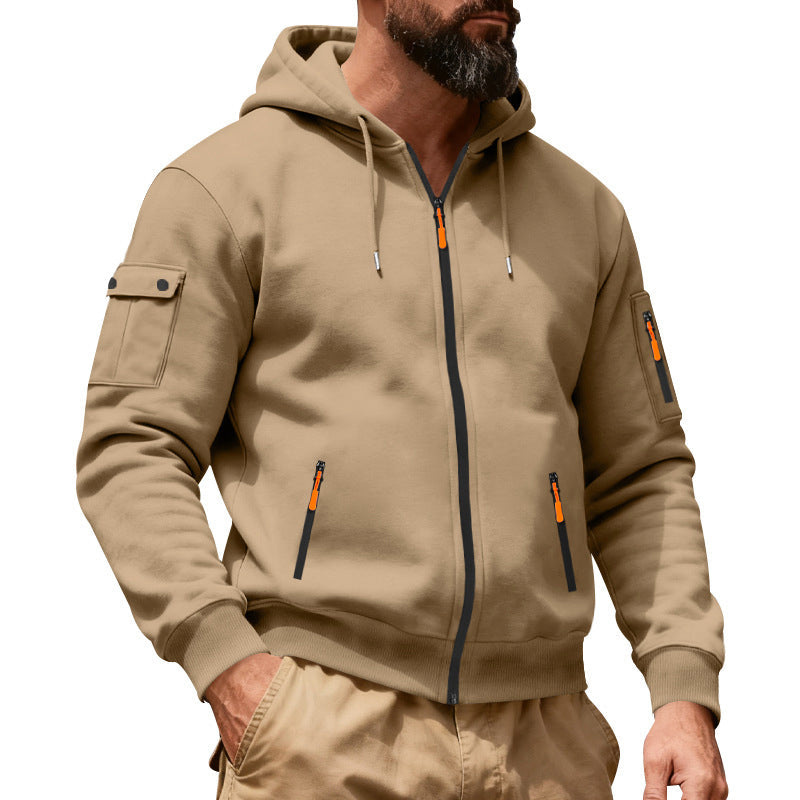Veste cargo à capuche à fermeture éclair intégrale pour homme