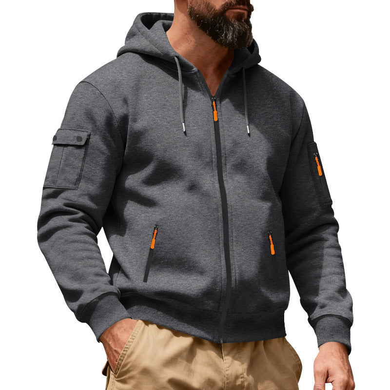 Veste cargo à capuche à fermeture éclair intégrale pour homme