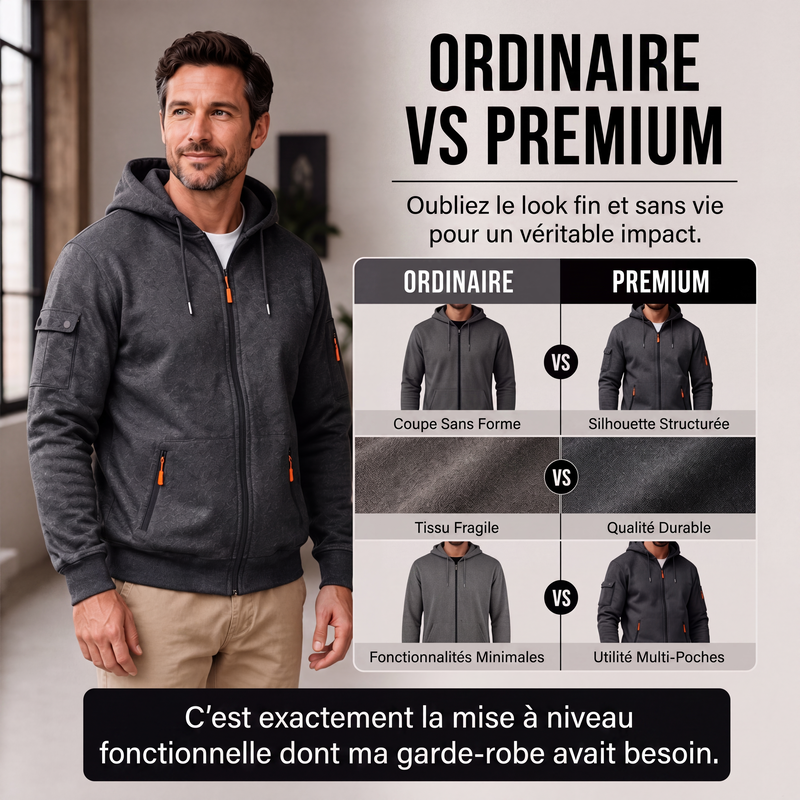 Veste cargo à capuche à fermeture éclair intégrale pour homme
