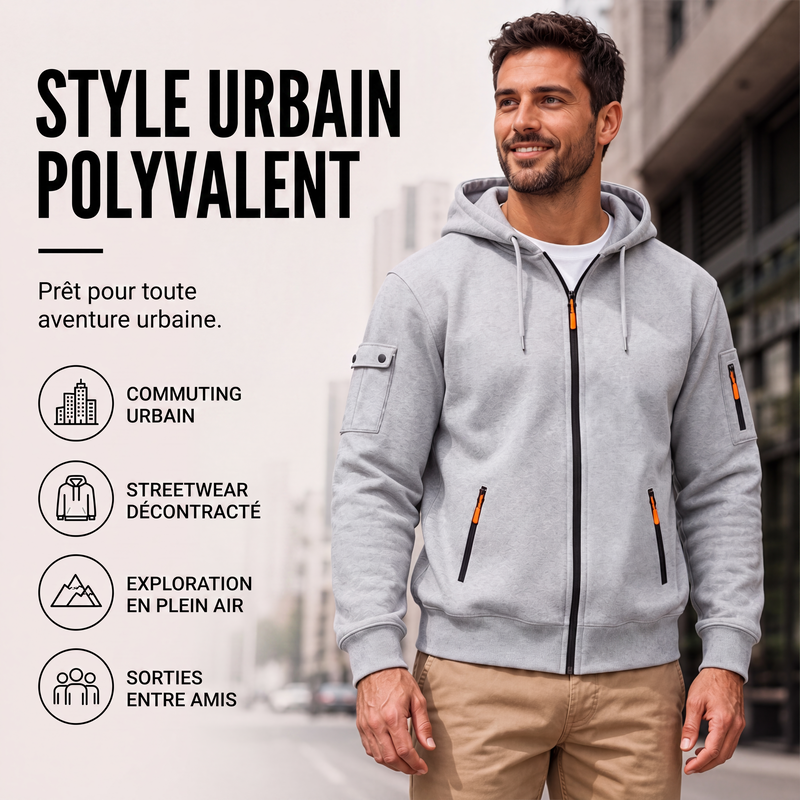 Veste cargo à capuche à fermeture éclair intégrale pour homme