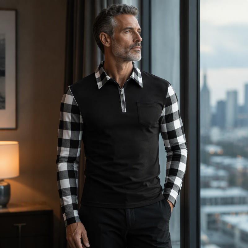 Chemise décontractée à manches longues et demi-zip pour homme