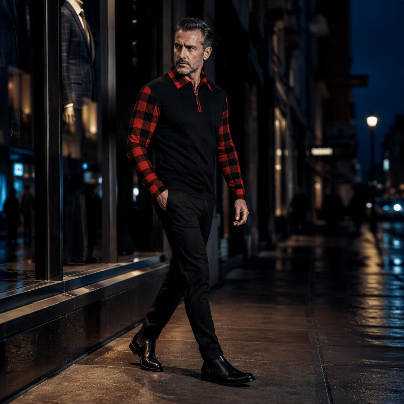 Chemise décontractée à manches longues et demi-zip pour homme