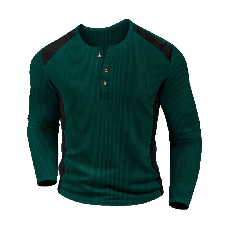 Chemise Henley pour homme en maille gaufrée à blocs de couleurs