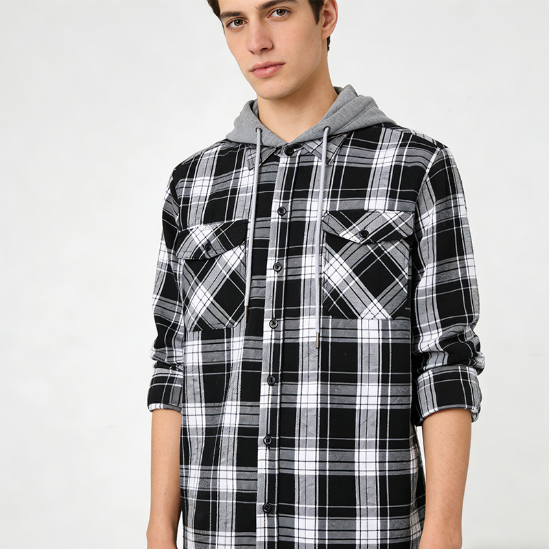 Veste-chemise à capuche en flanelle à carreaux pour homme