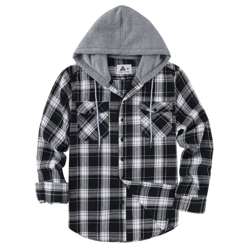 Veste-chemise à capuche en flanelle à carreaux pour homme