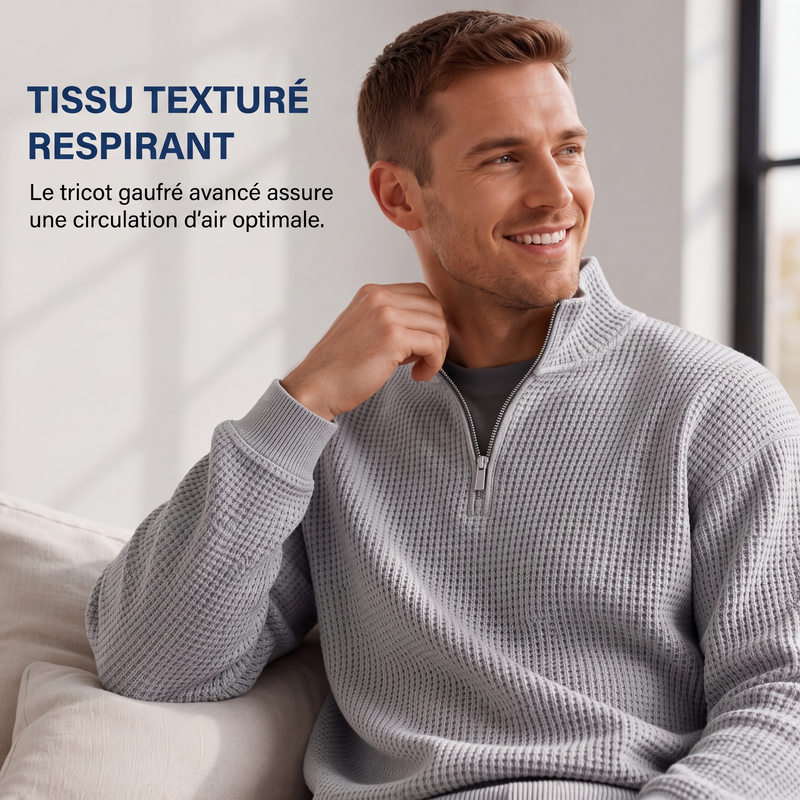 📢📢50 % DE RÉDUCTION !! ⏰ Sweat décontracté pour homme à texture gaufrée, demi-zip