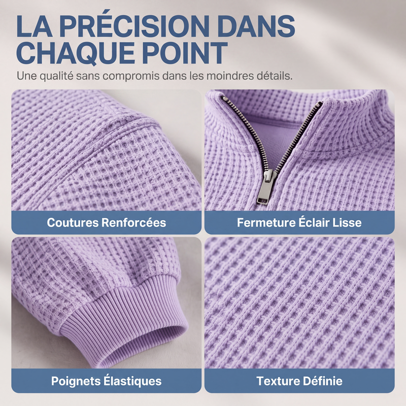 📢📢50 % DE RÉDUCTION !! ⏰ Sweat décontracté pour homme à texture gaufrée, demi-zip
