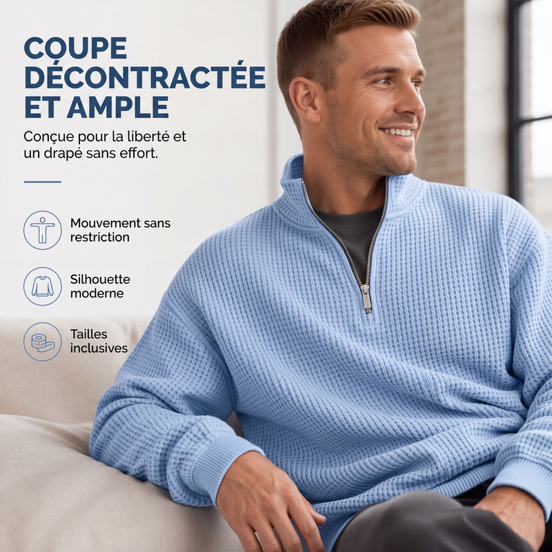 📢📢50 % DE RÉDUCTION !! ⏰ Sweat décontracté pour homme à texture gaufrée, demi-zip