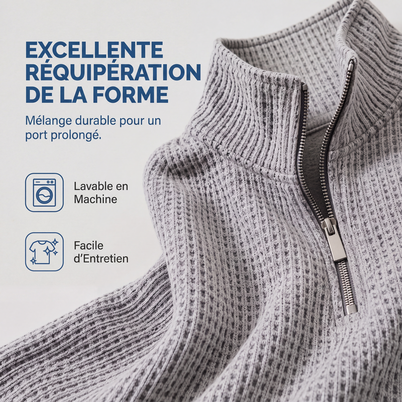 📢📢50 % DE RÉDUCTION !! ⏰ Sweat décontracté pour homme à texture gaufrée, demi-zip