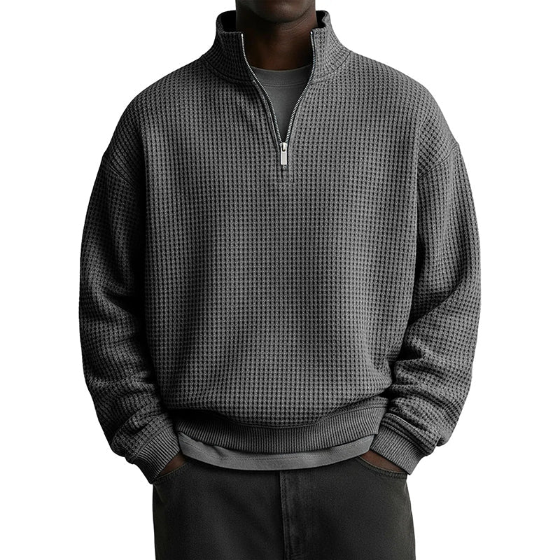 📢📢50 % DE RÉDUCTION !! ⏰ Sweat décontracté pour homme à texture gaufrée, demi-zip