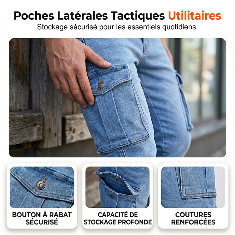 📢📢50 % DE RÉDUCTION !! ⏰ Jean cargo stretch ajusté skinny pour homme