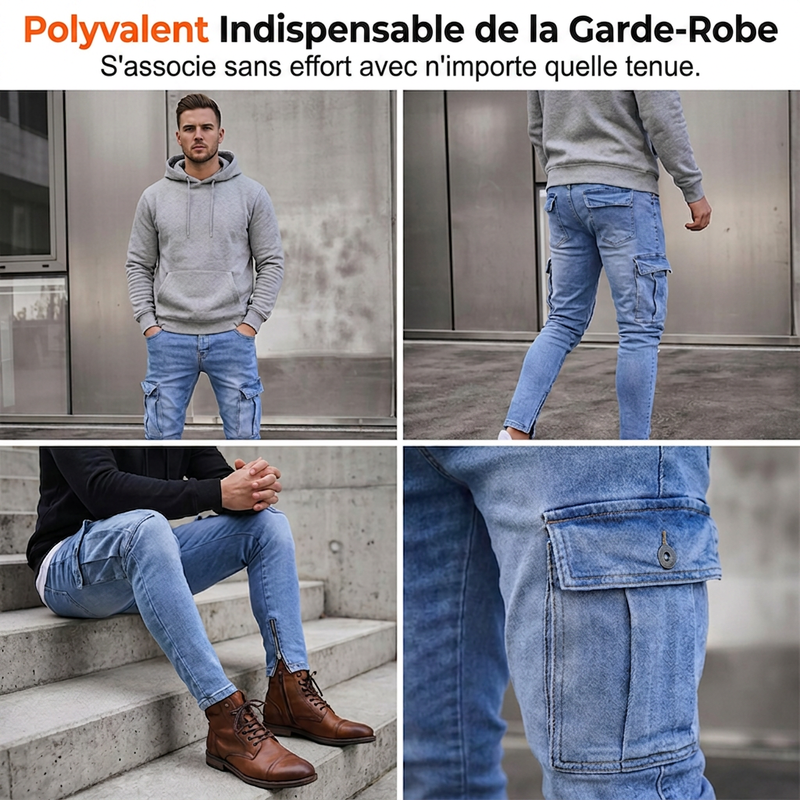 📢📢50 % DE RÉDUCTION !! ⏰ Jean cargo stretch ajusté skinny pour homme